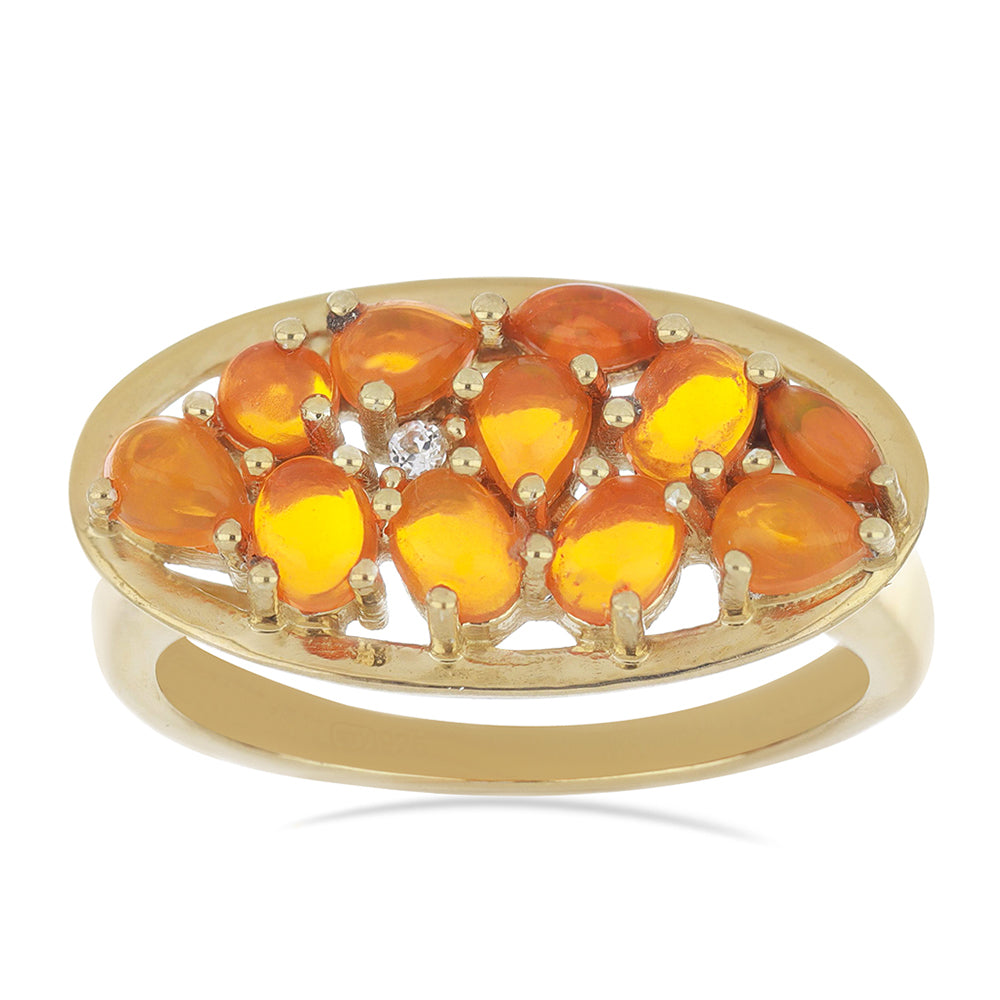 Goldplattierter Silberring mit orangefarbenem Opal aus Lega Dembi und weißem Topas 2 