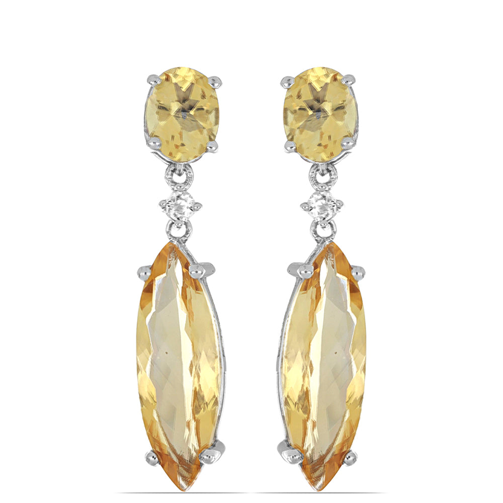 Silberohrringe mit Zitrin aus dem Ural und weißem Topas