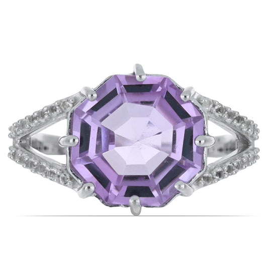 Silberring mit Rose De France Amethyst und weißem Topas