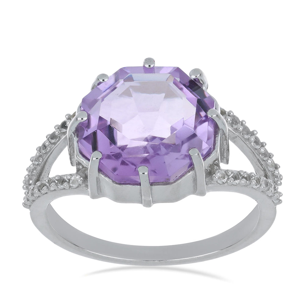 Silberring mit Rose De France Amethyst und weißem Topas