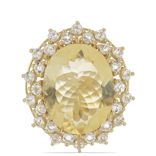 Goldplattierter Silberring mit Zitrin aus dem Ural und weißem Topas