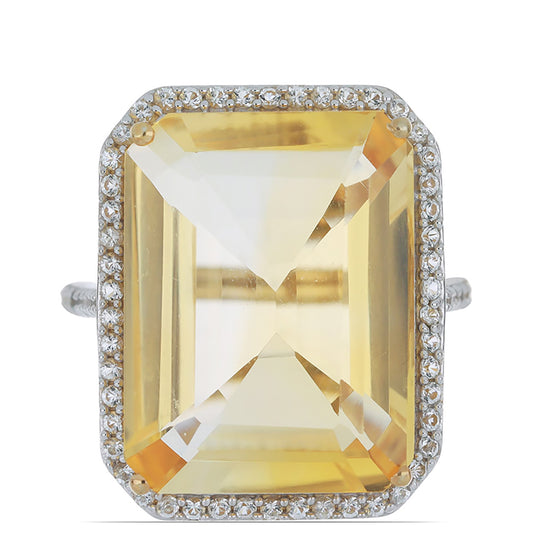 Goldplattierter Silberring mit Zitrin aus dem Ural und weißem Topas