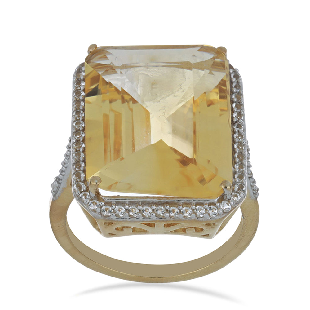 Goldplattierter Silberring mit Zitrin aus dem Ural und weißem Topas 4 