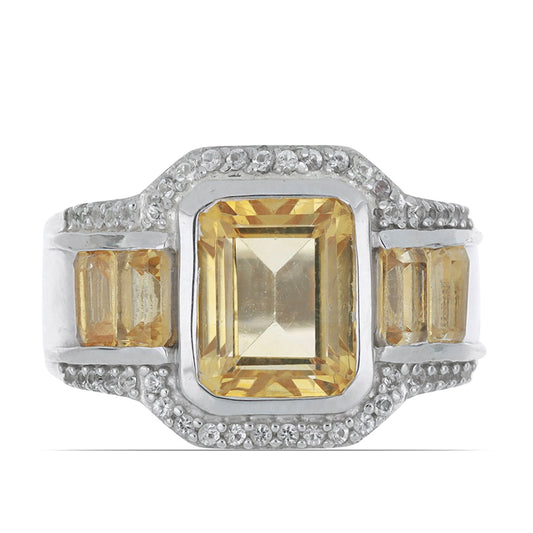 Silberring mit Zitrin aus dem Ural und weißem Topas