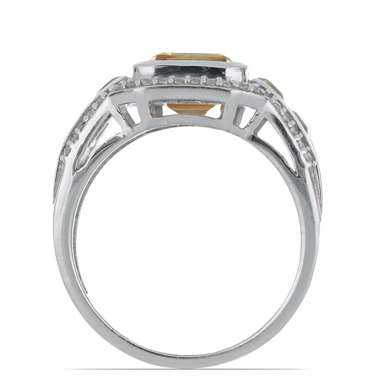 Silberring mit Zitrin aus dem Ural und weißem Topas