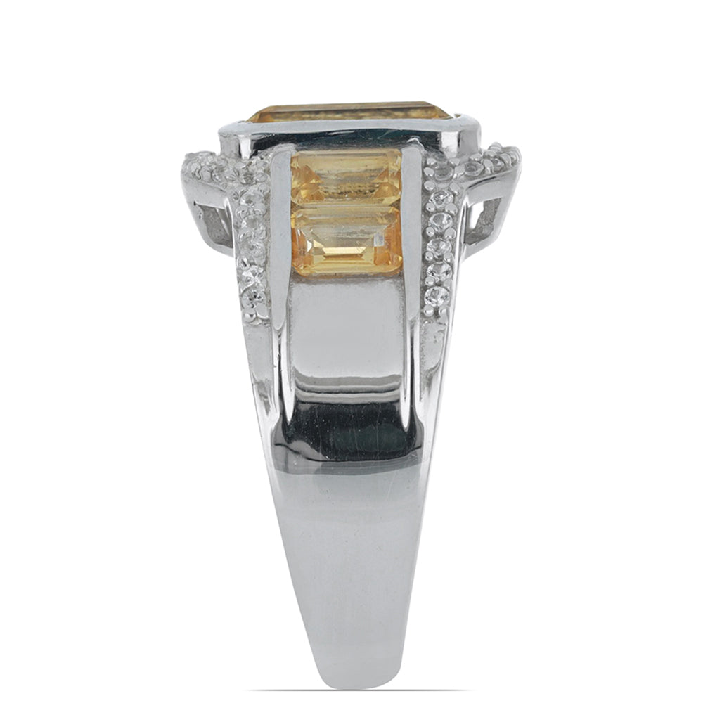 Silberring mit Zitrin aus dem Ural und weißem Topas