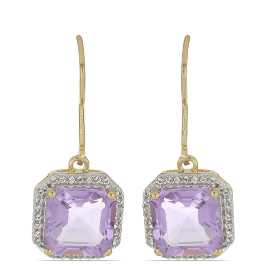 Goldplattierte Silberohrringe mit Rose De France Amethyst und weißem Topas