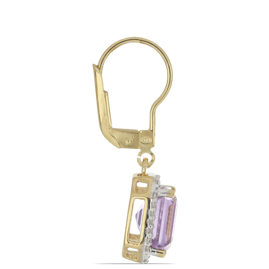 Goldplattierte Silberohrringe mit Rose De France Amethyst und weißem Topas