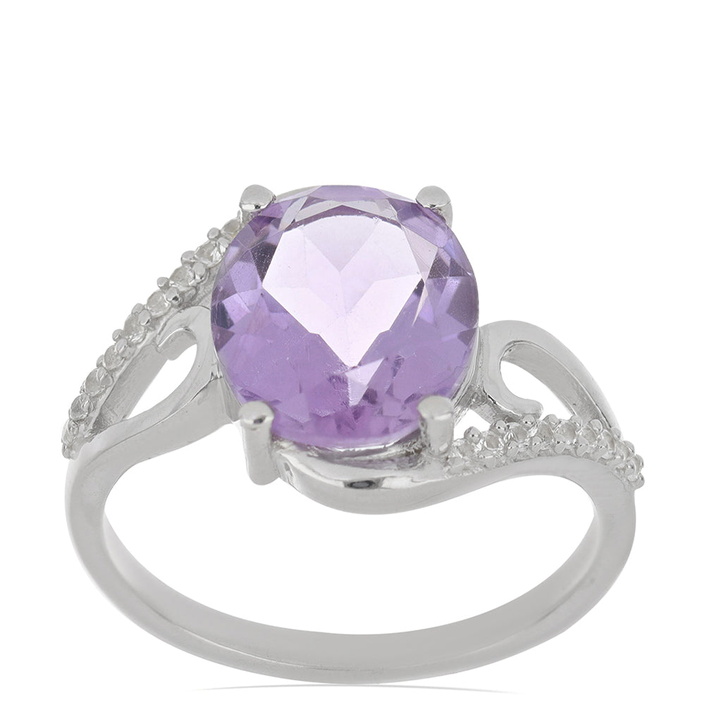 Silberring mit Rose De France Amethyst und weißem Topas