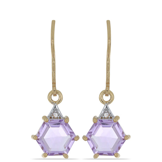 Goldplattierte Silberohrringe mit Rose De France Amethyst und weißem Topas