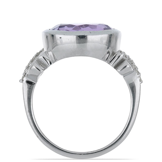 Silberring mit Rose De France Amethyst und weißem Topas