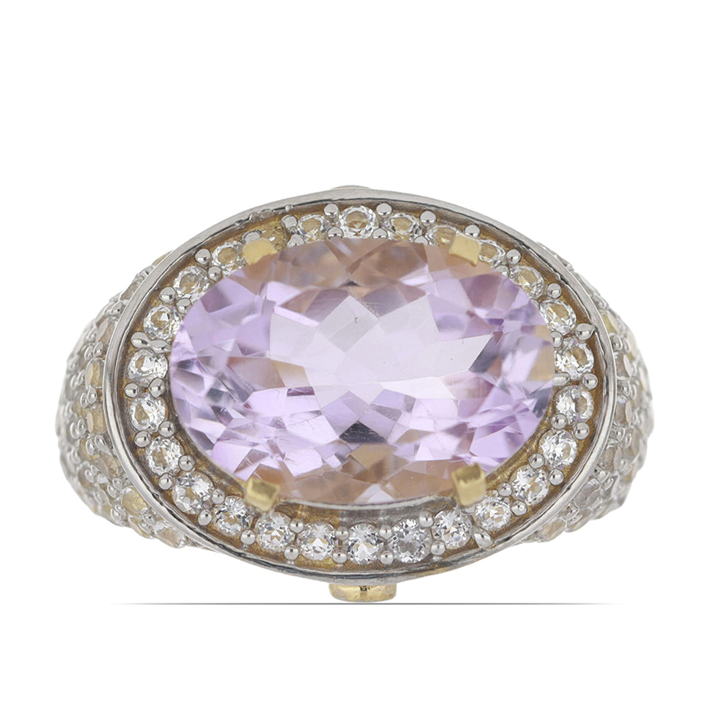 Goldplattierter Silberring mit Rose De France Amethyst und weißem Topas 1 