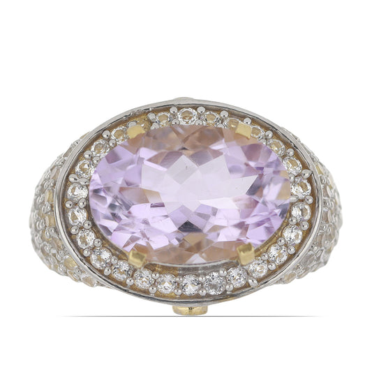 Goldplattierter Silberring mit Rose De France Amethyst und weißem Topas