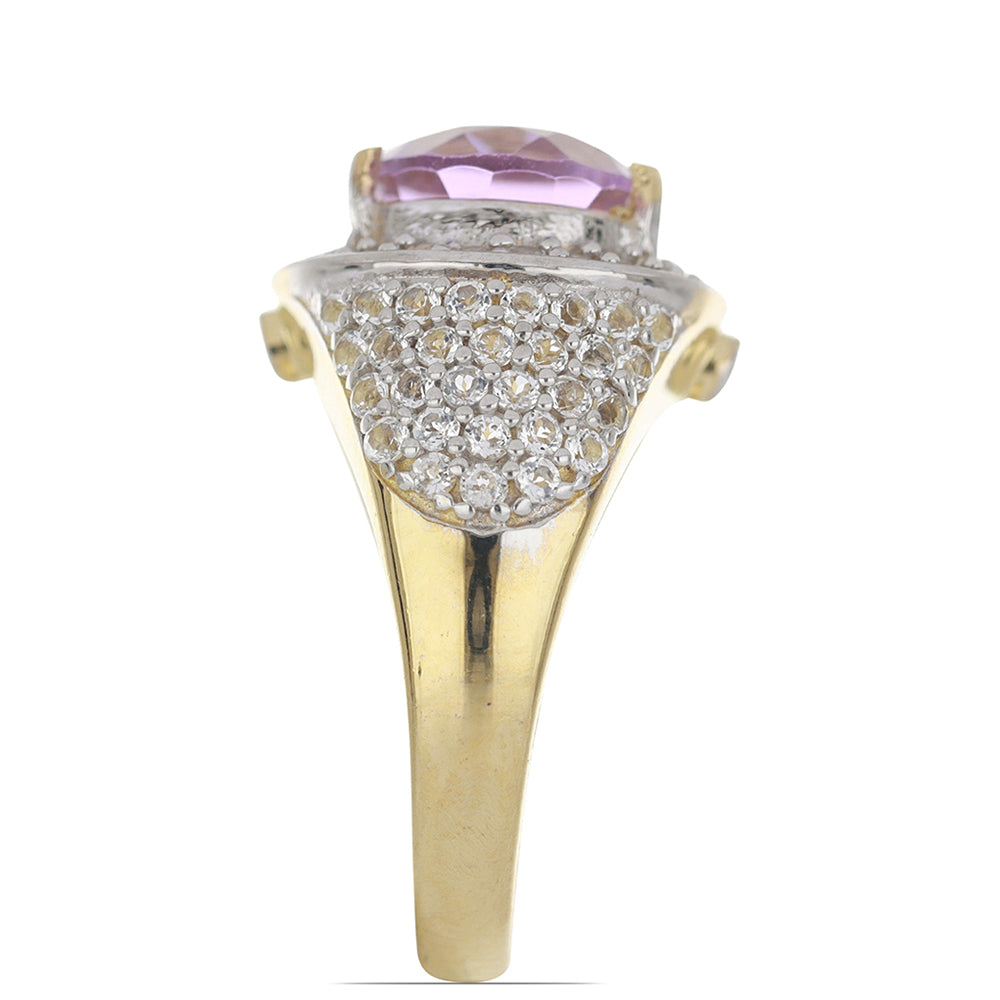 Goldplattierter Silberring mit Rose De France Amethyst und weißem Topas