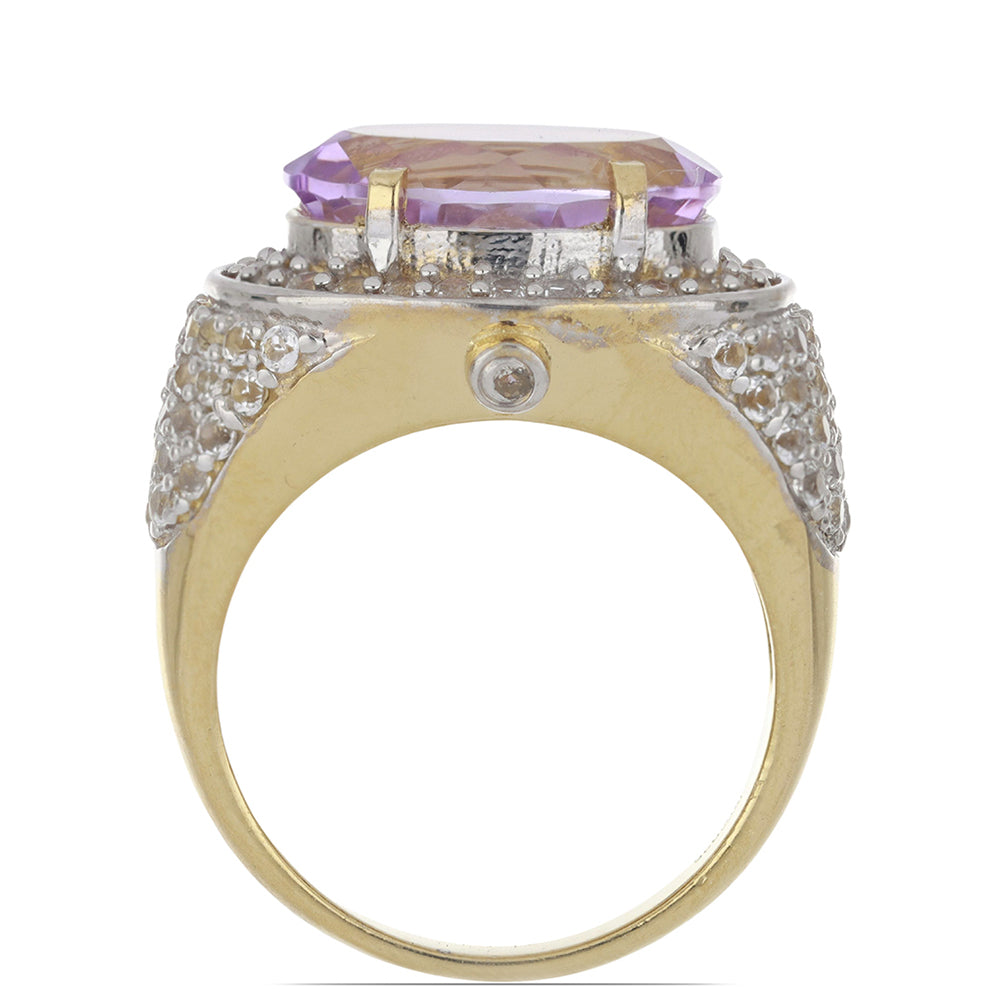 Goldplattierter Silberring mit Rose De France Amethyst und weißem Topas 3 