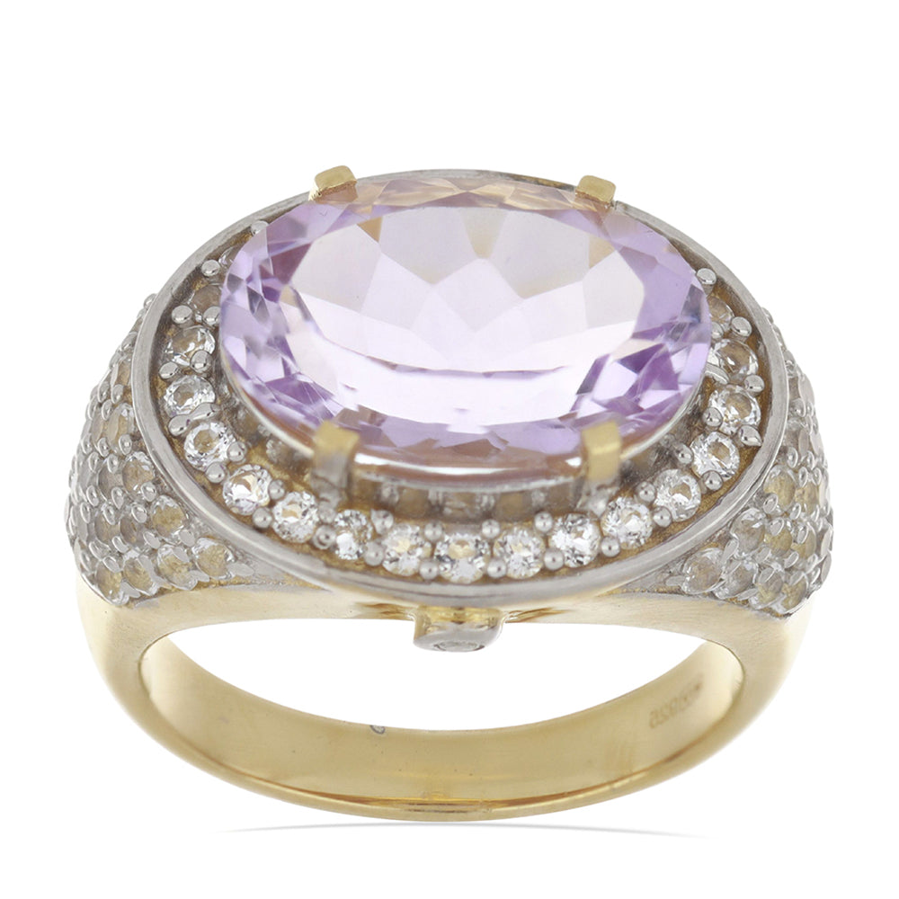 Goldplattierter Silberring mit Rose De France Amethyst und weißem Topas