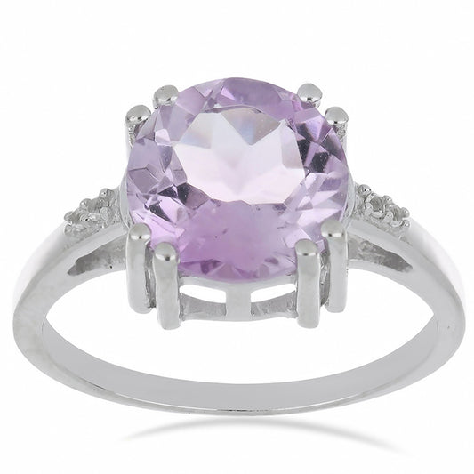 Silberring mit Rose De France Amethyst und weißem Topas
