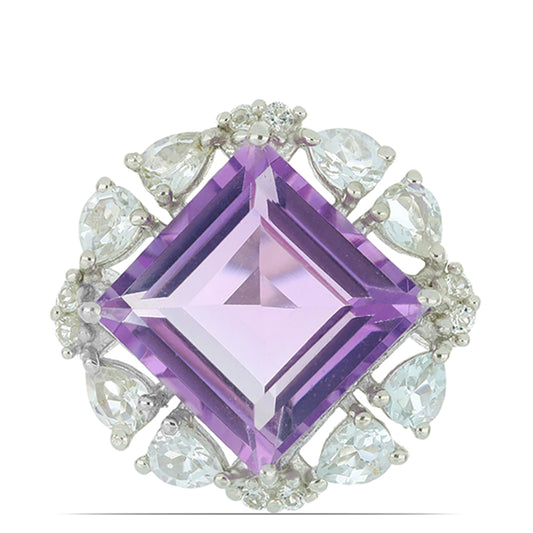 Silberring mit Rose De France Amethyst und weißem Topas