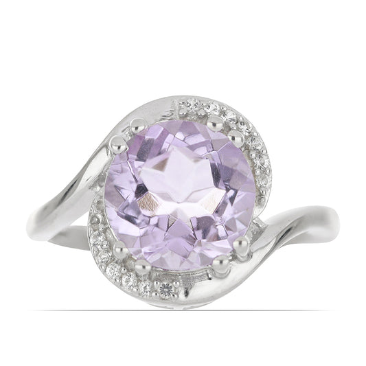 Silberring mit Rose De France Amethyst und weißem Topas