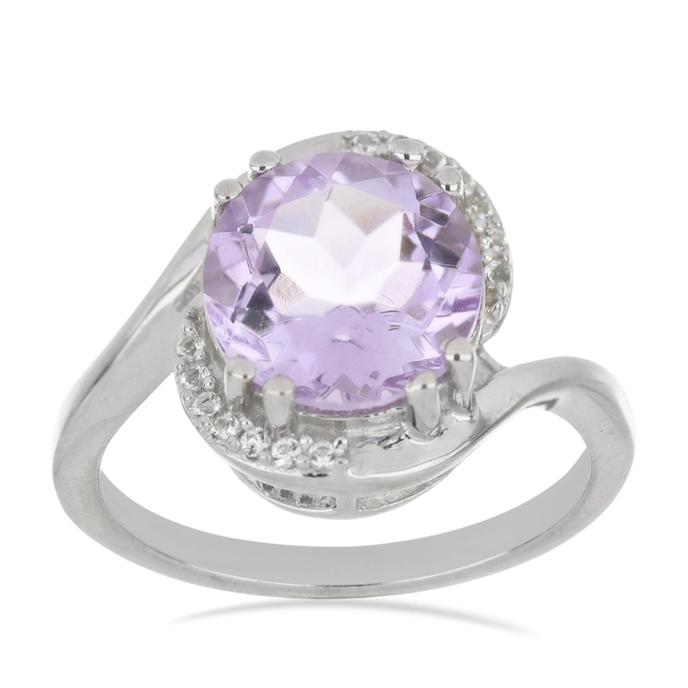Silberring mit Rose De France Amethyst und weißem Topas 2 