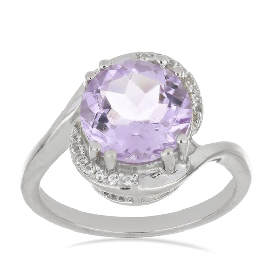 Silberring mit Rose De France Amethyst und weißem Topas