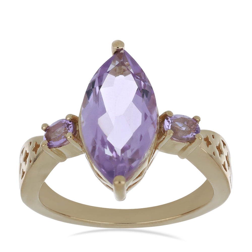 Goldplattierter Silberring mit Rose De France Amethyst
