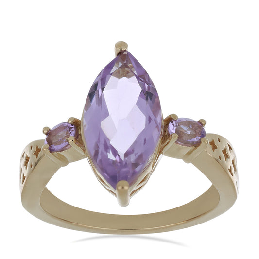 Goldplattierter Silberring mit Rose De France Amethyst