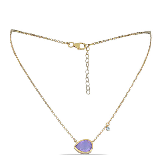 Goldplattierte Silberhalskette mit Rose De France Amethyst und weißem Topas