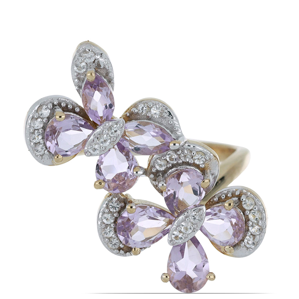 Goldplattierter Silberring mit Rose De France Amethyst und weißem Topas
