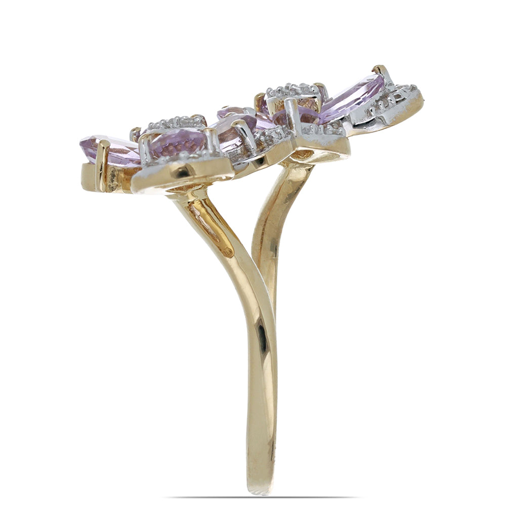 Goldplattierter Silberring mit Rose De France Amethyst und weißem Topas 2 