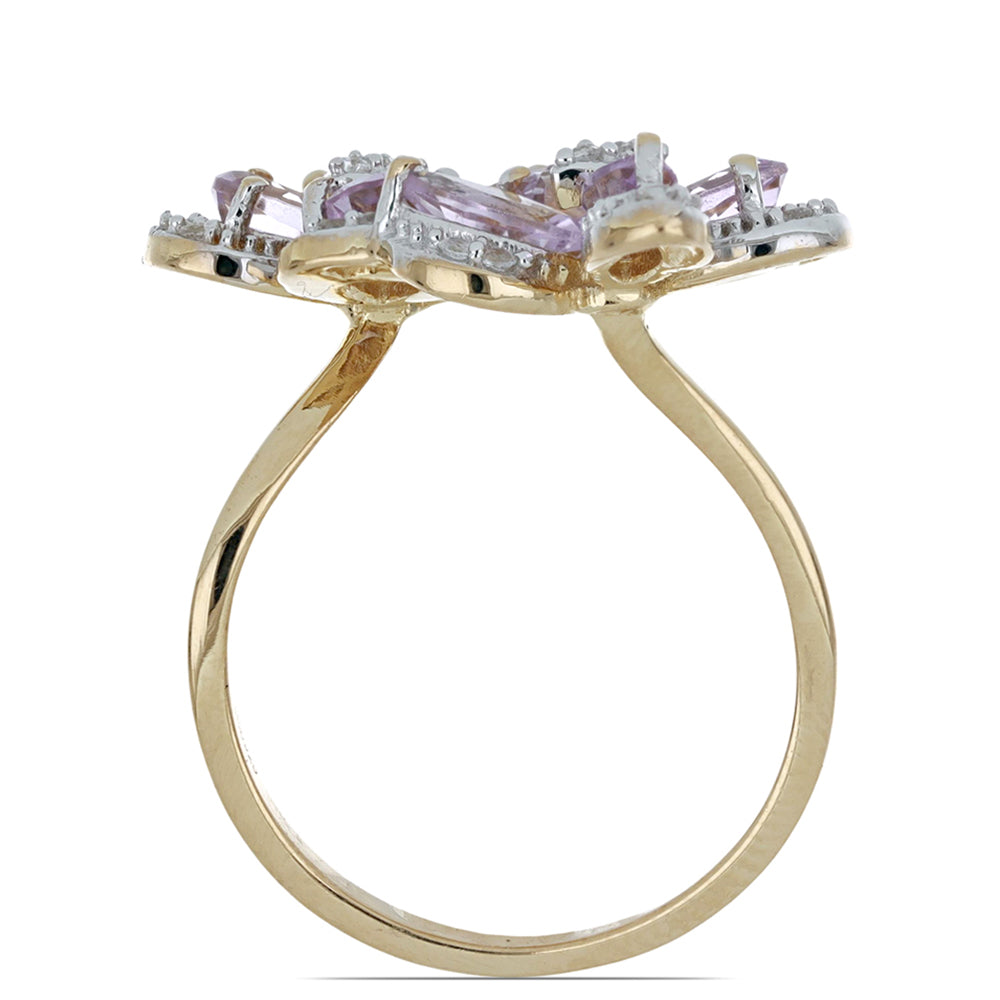 Goldplattierter Silberring mit Rose De France Amethyst und weißem Topas