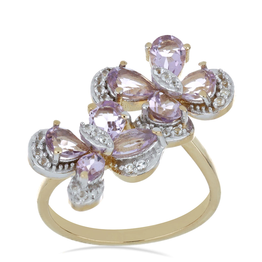 Goldplattierter Silberring mit Rose De France Amethyst und weißem Topas 4 