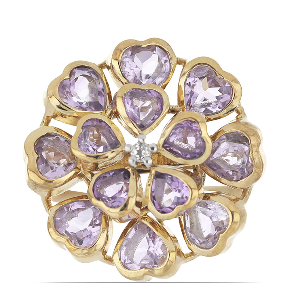 Goldplattierter Silberring mit Rose De France Amethyst und weißem Topas 1 
