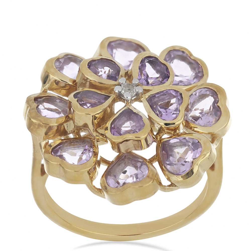 Goldplattierter Silberring mit Rose De France Amethyst und weißem Topas 2 