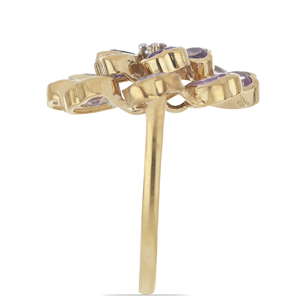 Goldplattierter Silberring mit Rose De France Amethyst und weißem Topas