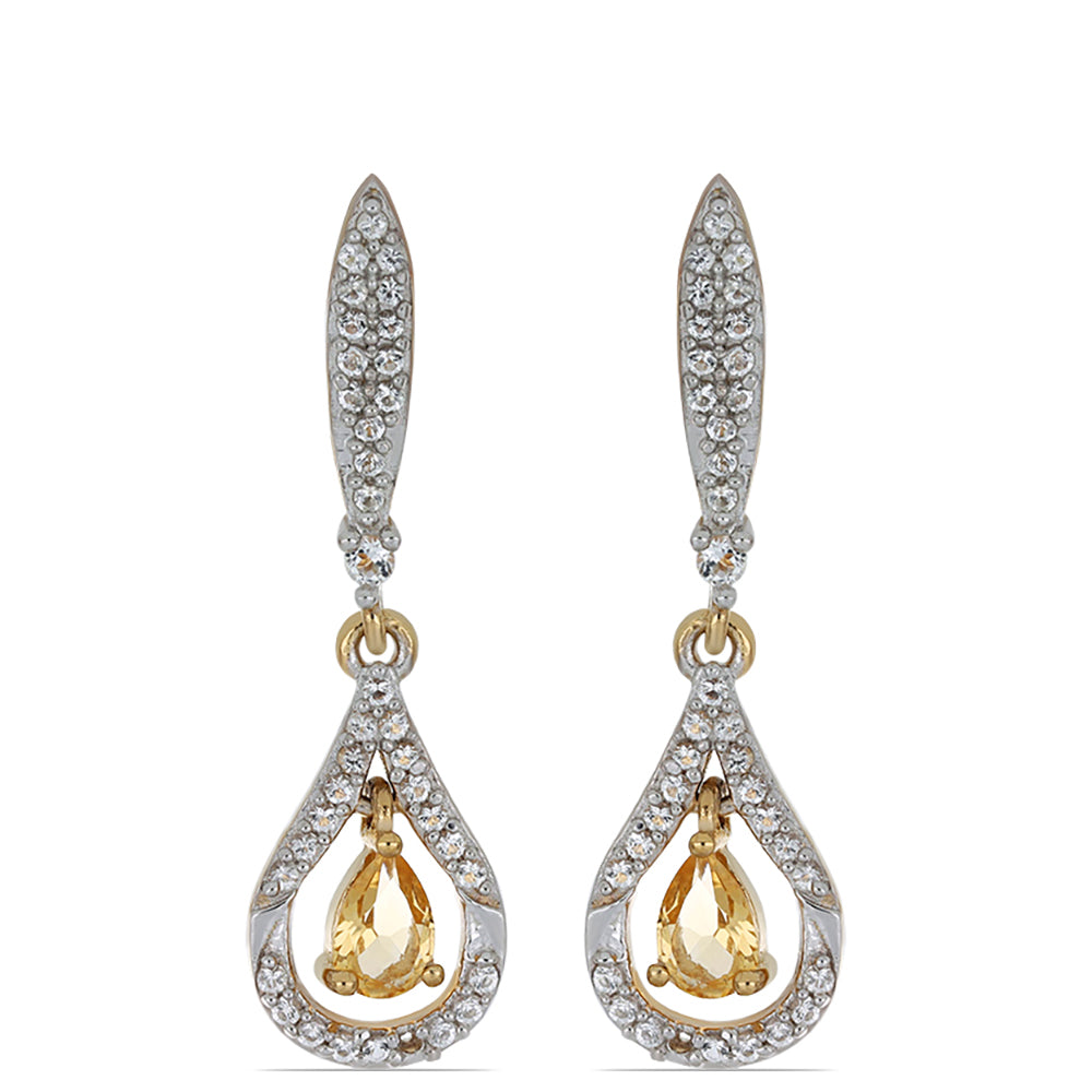 Goldplattierte Silberohrringe mit Zitrin aus dem Ural und weißem Topas 1 