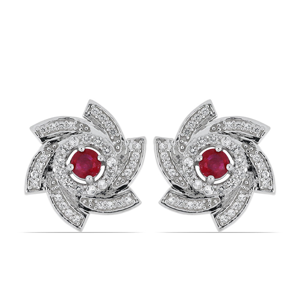 Silberohrringe mit Rubin aus Madagaskar und weißem Topas 1 