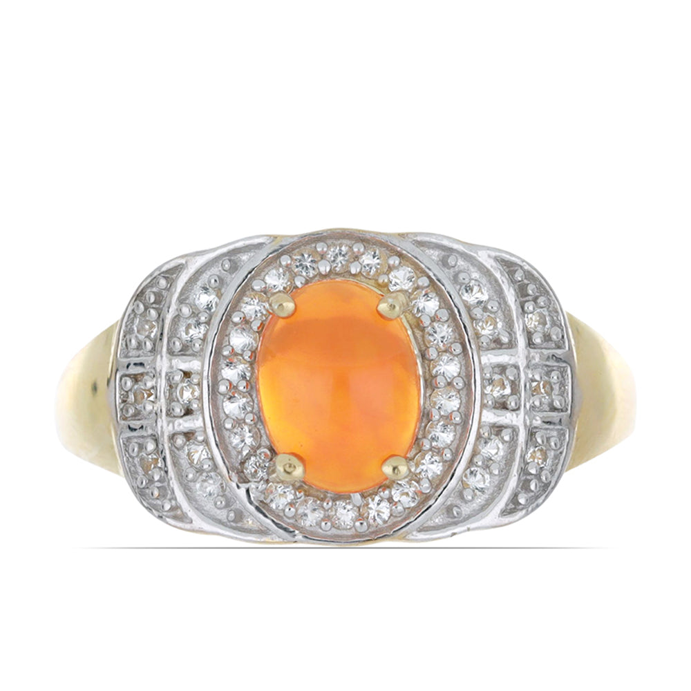 Goldplattierter Silberring mit orangefarbenem Opal aus Lega Dembi und weißem Topas