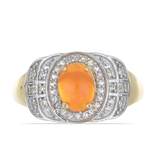 Goldplattierter Silberring mit orangefarbenem Opal aus Lega Dembi und weißem Topas