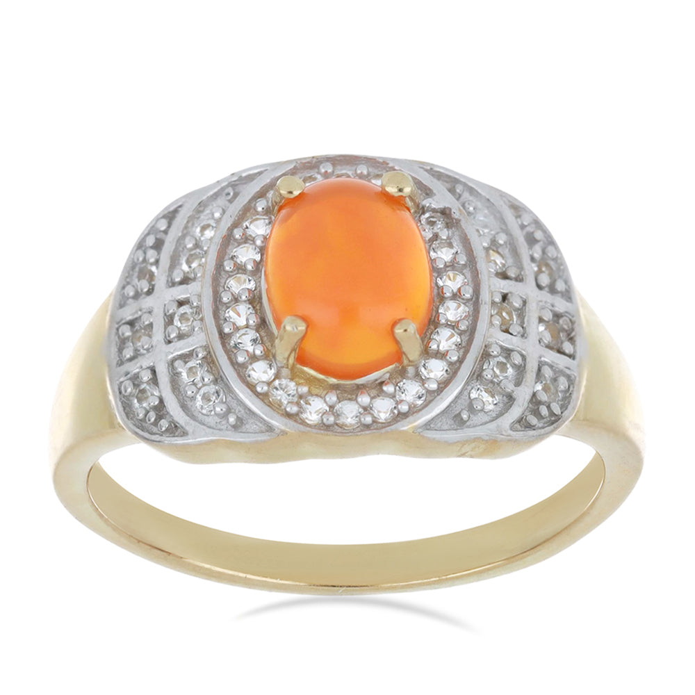 Goldplattierter Silberring mit orangefarbenem Opal aus Lega Dembi und weißem Topas 2 