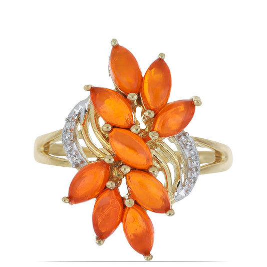 Goldplattierter Silberring mit orangefarbenem Opal aus Lega Dembi und weißem Topas