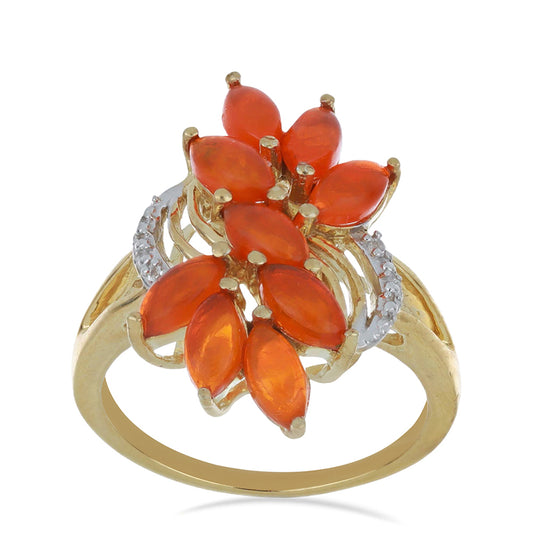 Goldplattierter Silberring mit orangefarbenem Opal aus Lega Dembi und weißem Topas