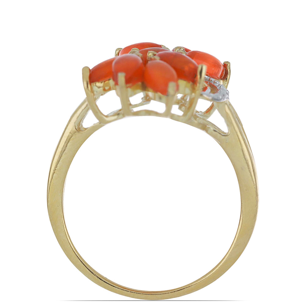 Goldplattierter Silberring mit orangefarbenem Opal aus Lega Dembi und weißem Topas