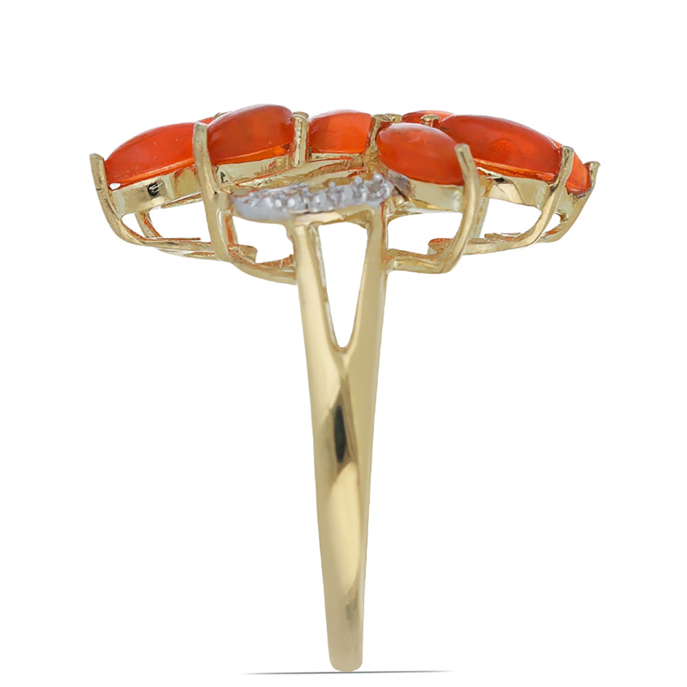 Goldplattierter Silberring mit orangefarbenem Opal aus Lega Dembi und weißem Topas