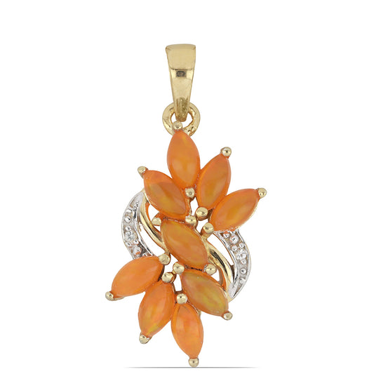 Goldplattierter Silberanhänger mit orangefarbenem Opal aus Lega Dembi und weißem Topas