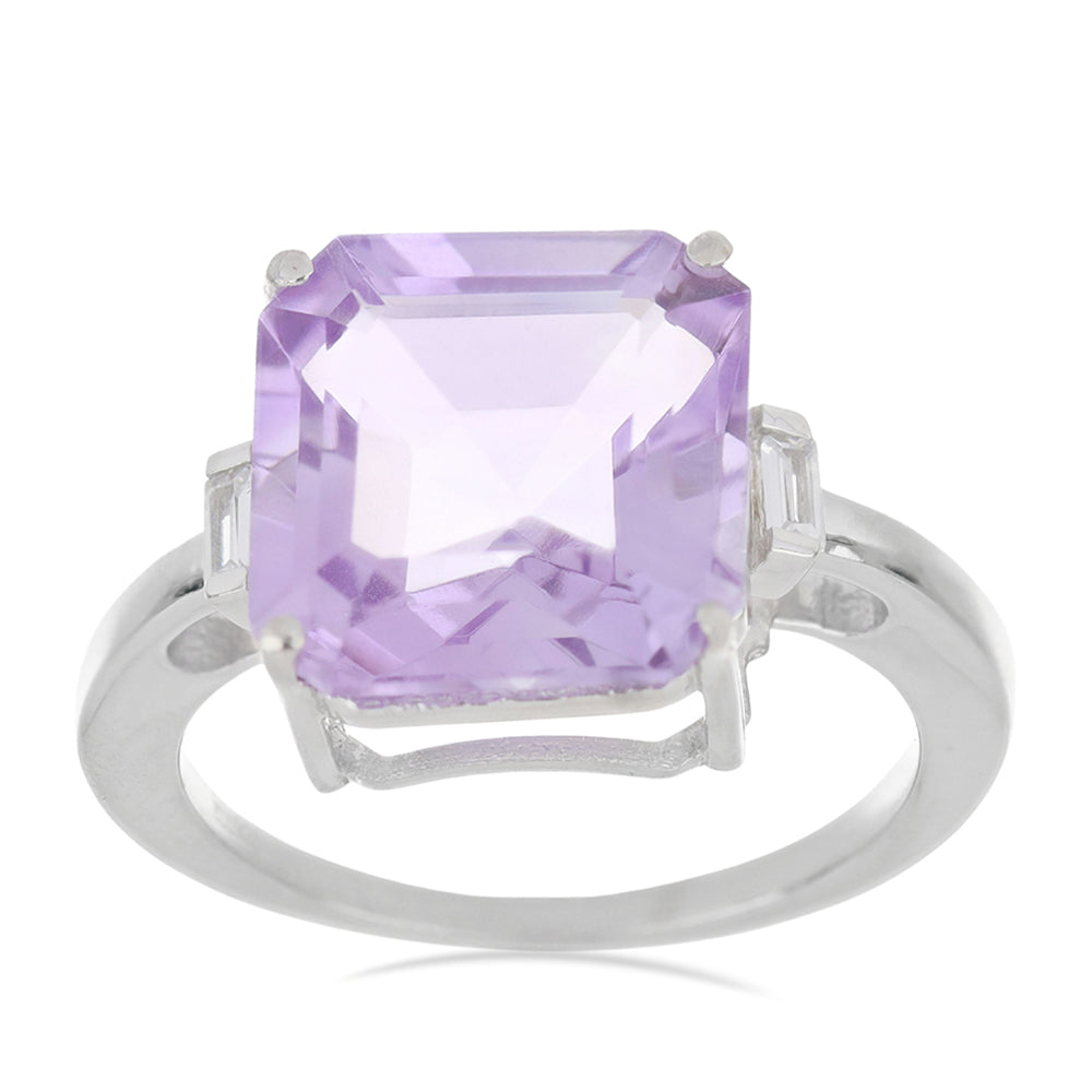 Silberring mit Rose De France Amethyst und weißem Zirkon 3 