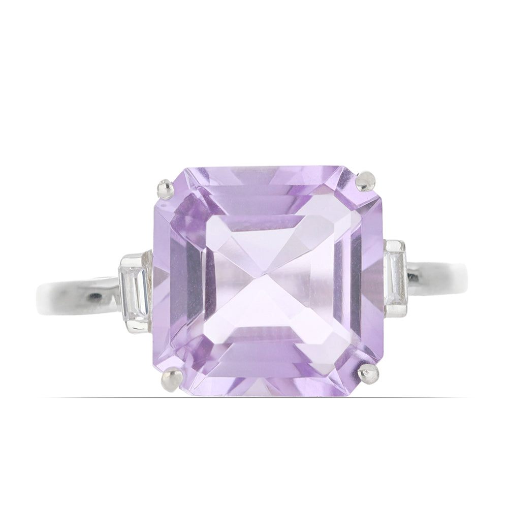 Silberring mit Rose De France Amethyst und weißem Zirkon 1 