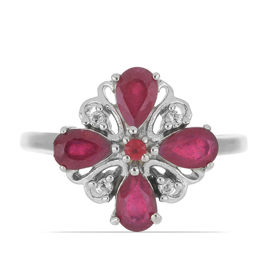 Silberring mit Rubin aus Madagaskar und weißem Topas