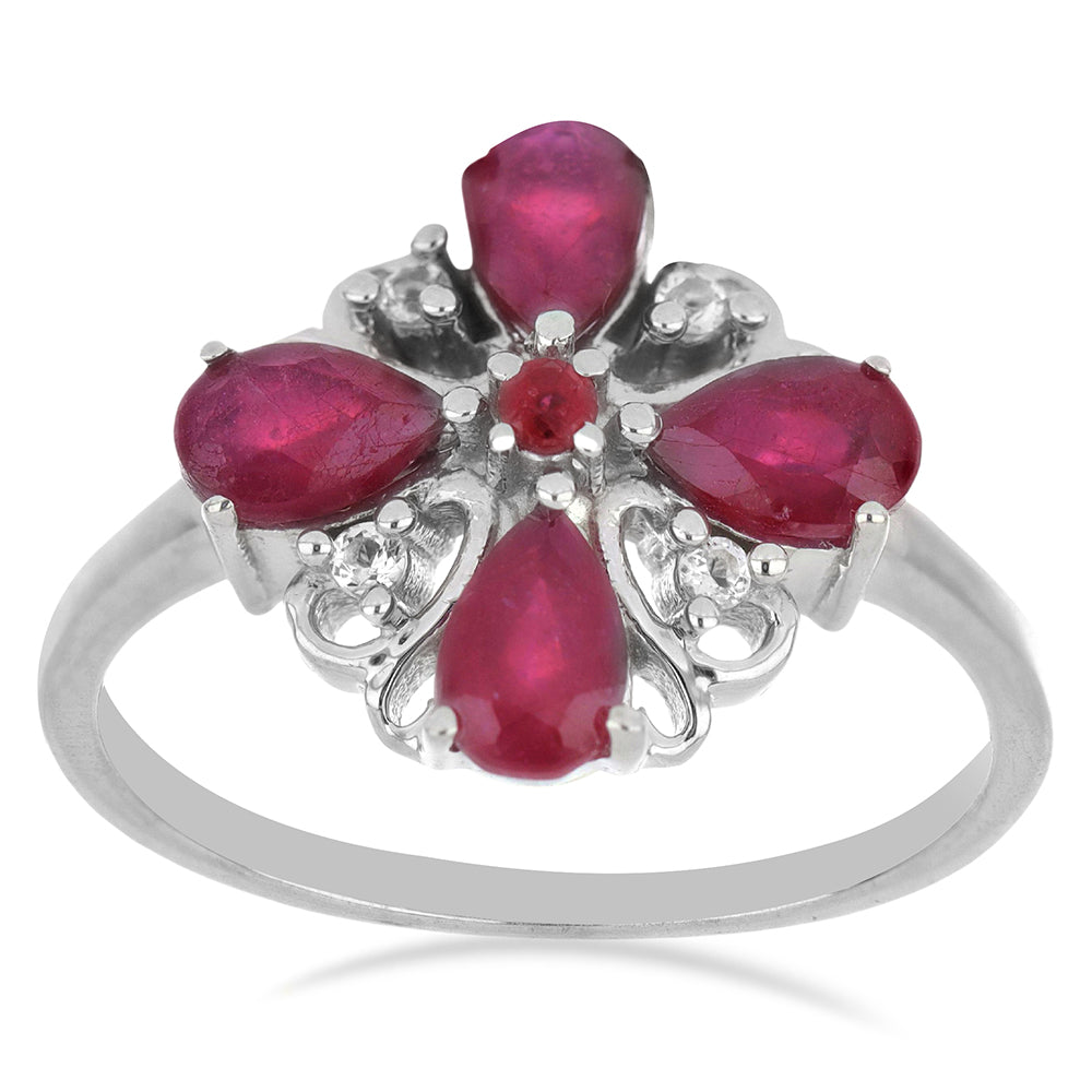 Silberring mit Rubin aus Madagaskar und weißem Topas 2 