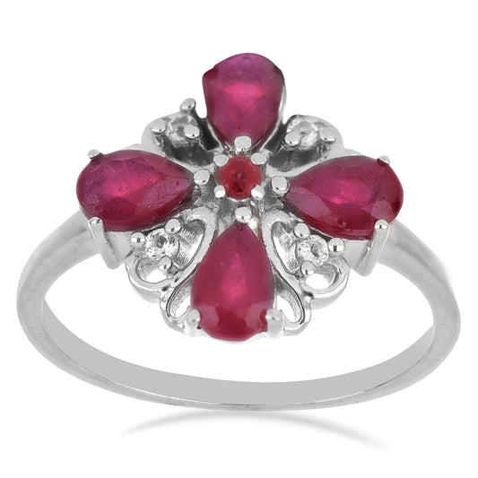 Silberring mit Rubin aus Madagaskar und weißem Topas